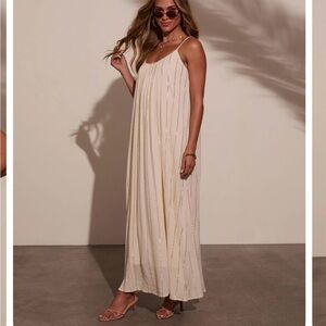 Vici Cream Maxi Slip Dress with Gold Beaded Stripes